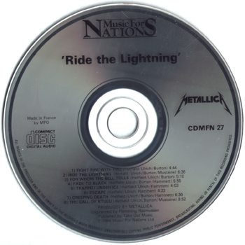 METALLICA: Ride The Lightning (The 1st CD pressing, CDMFN 27)