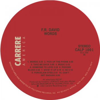 F.R. David - Words - 1982 [LP] [Vinyl-Rip, 24Bit/96kHz]