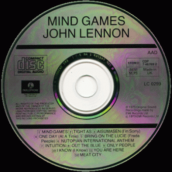 John Lennon - Mind Games  - 1973 (Parlophone/EMI - UK 1st issue  CDP 7 46769 2)