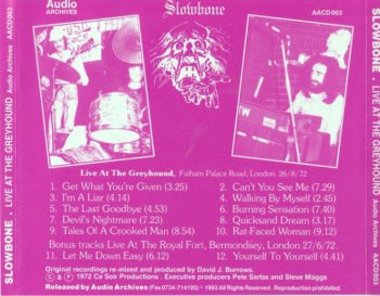 Slowbone - Live At The Greyhound 1972