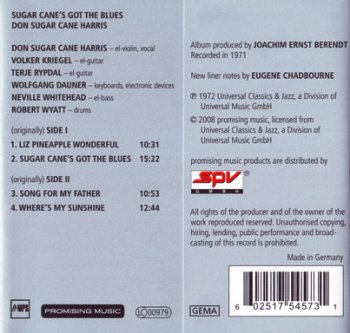 Don 'Sugar Cane' Harris - Sugar Cane Got The Blues 1973 (Reissue 2008)