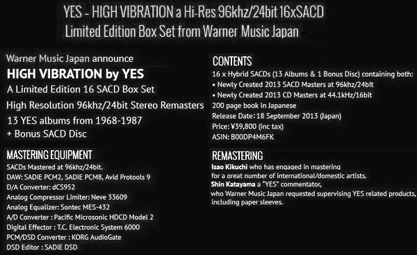 Yes: High Vibration - 16 SACD Hybrid Box Set Warner Music Japan &#9679; Reissue / Remaster 2013