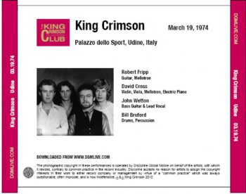 King Crimson - Palazzo Dello Sport, Udine, Italy, March 19, 1974 [Bootleg / Digital Album] (2008)