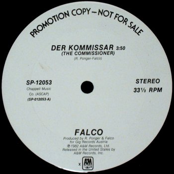 Falco - Der Kommissar (The Commissioner) (Vinyl, 12'', Promo) 1983