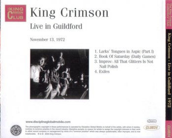 King Crimson - Live In Guildford, November 13, 1972 (Bootleg/D.G.M. Collector's Club 2003)