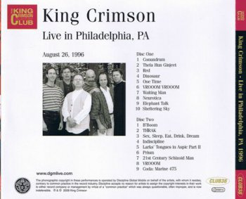 King Crimson - Live in Philadelphia, PA, August 26, 1996 (2008) [2CD DGM Collectors Club]