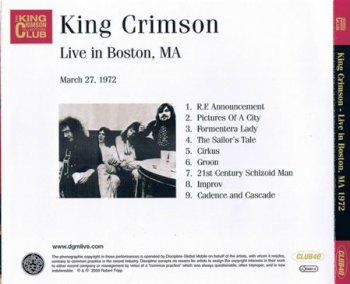 King Crimson - Live In Boston, March 27, 1972 [DGM / Bootleg] (2009)