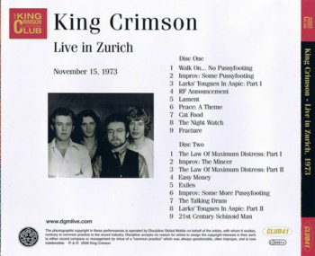  	 King Crimson - Live In Zurich, Nov. 15, 1973 (2009) [2CD Bootleg / DGM] 