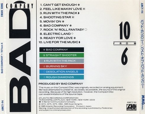 Bad Company - 10 From 6 (1985) [Japan Reissue 1990]