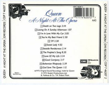 Queen : © 1975 ''A Night At The Opera'' (1st.press. UK.Germany, EMI, CDP 7 46207 2, 1986)