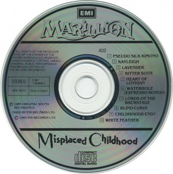 Marillion: Misplaced Childhood (1985) (1985, EMI, CDP 7 46160 2, Made in England)