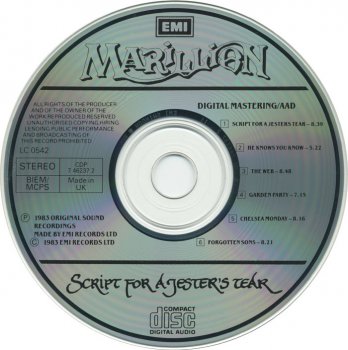 Marillion: Script For A Jester's Tear (1983) (1985, EMI, CDP 7 46237 2, Made in UK)