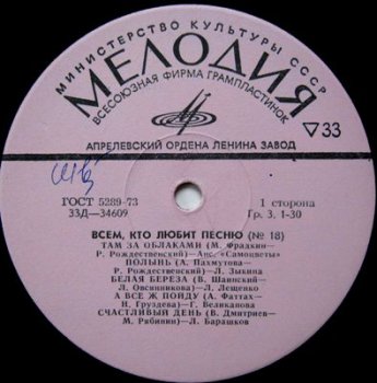 Various - Всем, Кто Любит, Песню (№ 18) (Мелодия Lp VinylRip 24/96) 1973
