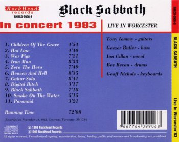 Black Sabbath - In Concert: Live In Worcester 1983 (Bootleg/RockHead Rec. 1999) 