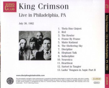 King Crimson - Live In Philadelphia PA, 1982 (Bootleg/D.G.M. Collector's Club 2004)