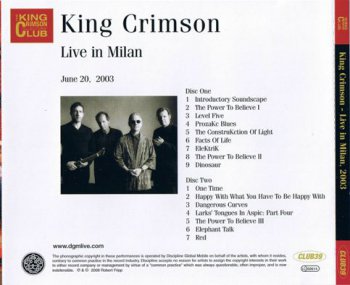 King Crimson - Live In Milan, June 20, 2003 (2008) [2CD Bootleg / DGM]